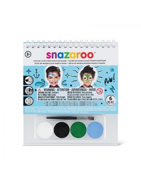 Набор красок для грима Snazaroo 4цв (белый,черный,зеленый,голубой) + кисть (1174002)